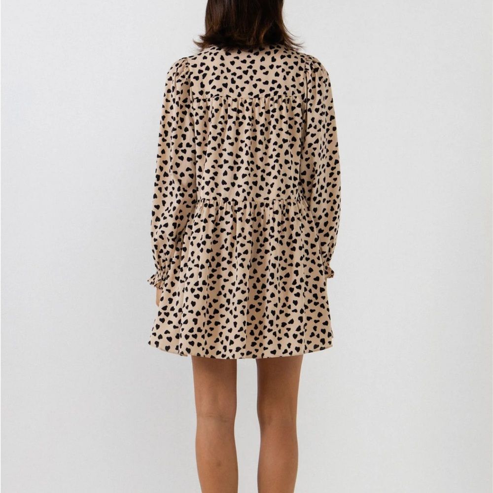 English Factory Dotted Tan and Black Long Sleeve Dress - Picture 2 of 6